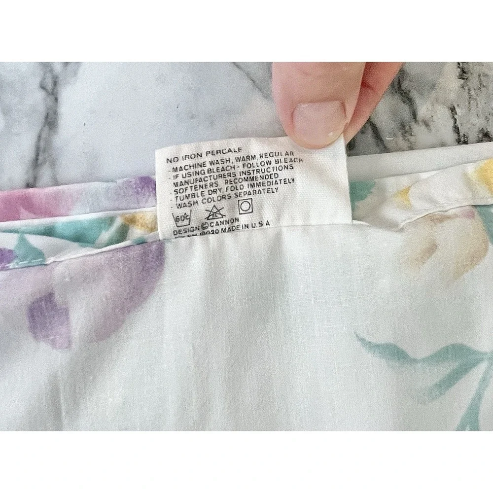 Cannon Vtg Twin Flat Sheet Floral Pink Purple Yellow Rose Cottagecore USA